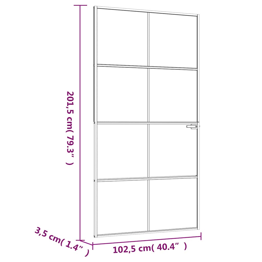 fekete edzett üveg és alumínium vékony beltéri ajtó 102x201,5cm