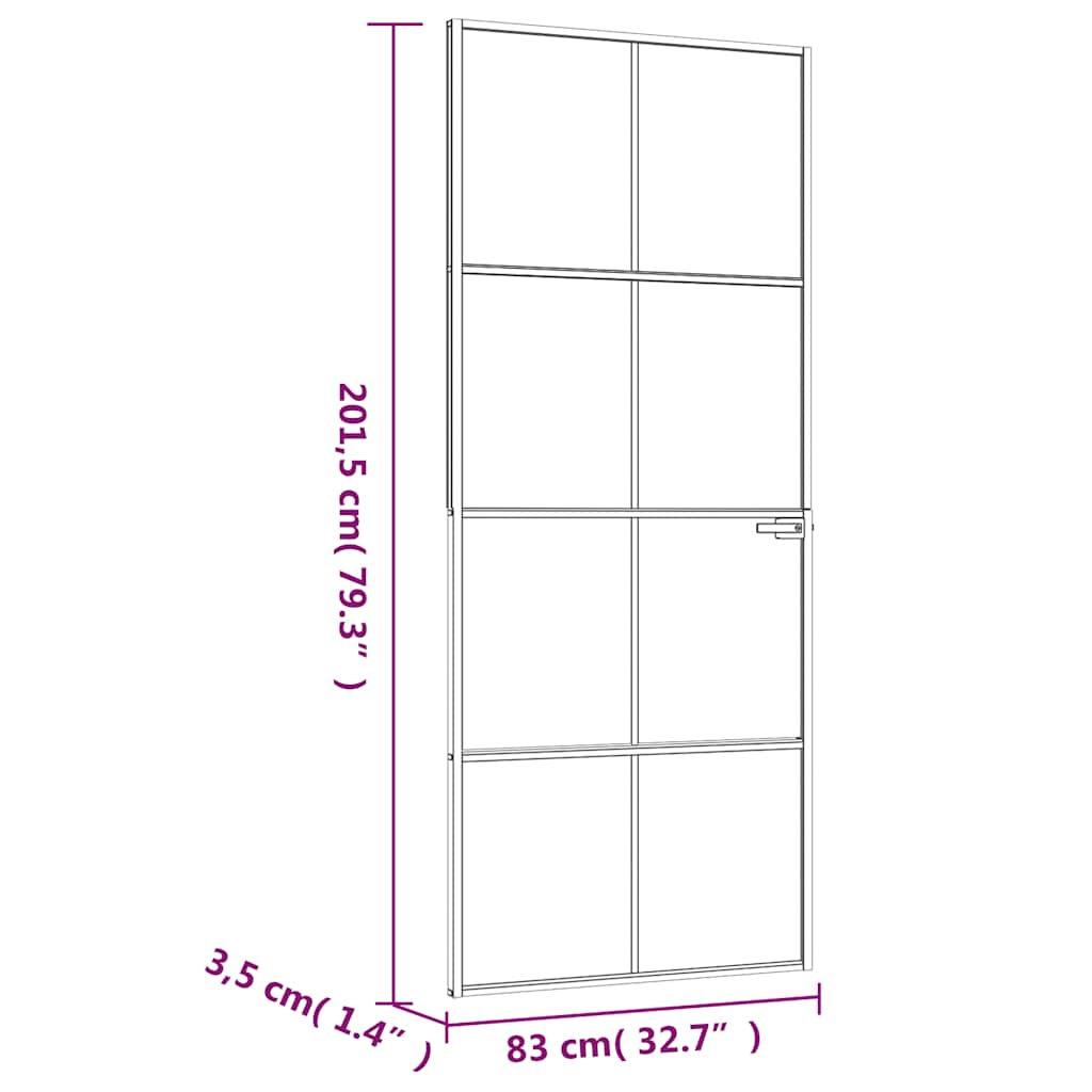 fehér edzett üveg és alumínium vékony beltéri ajtó 83x201,5 cm