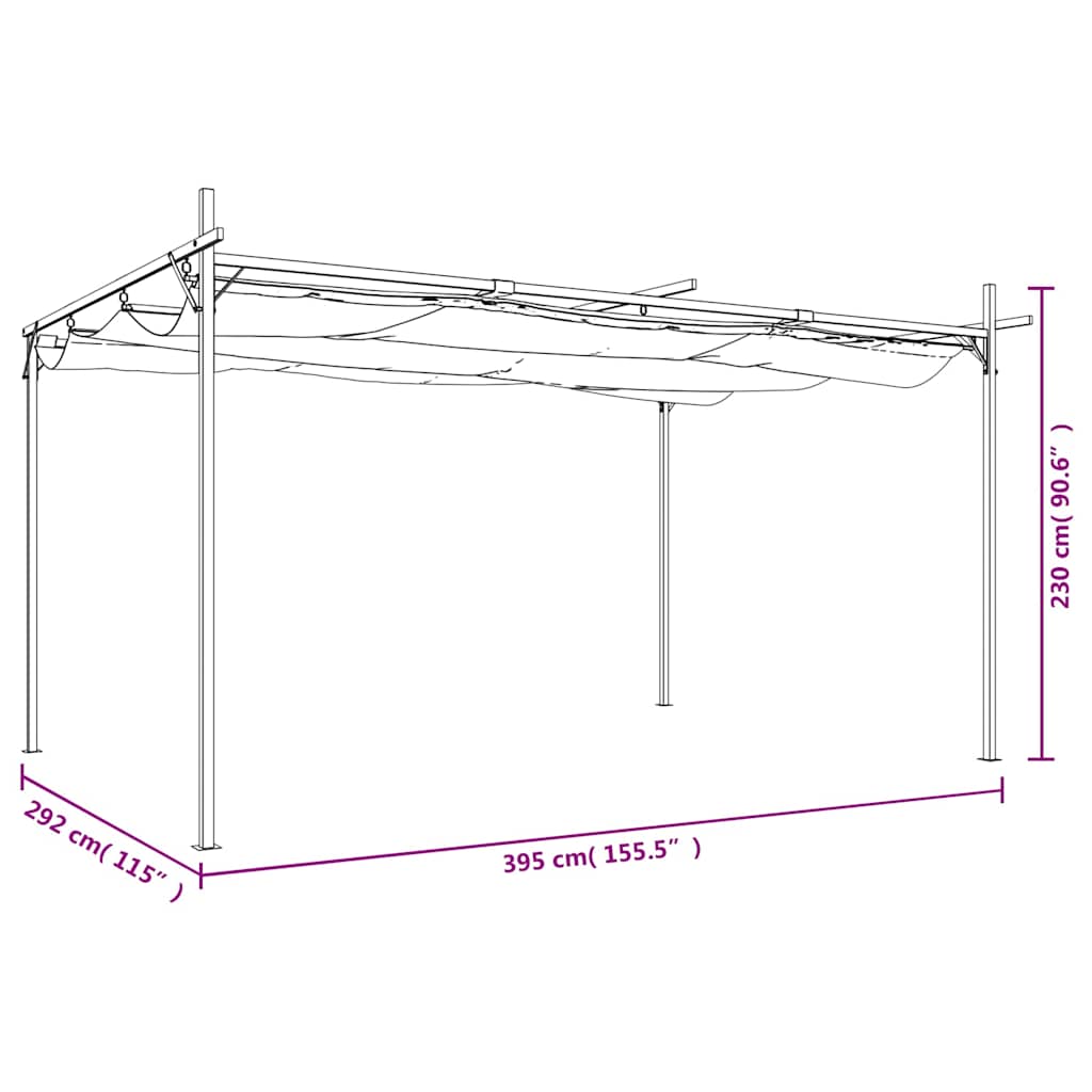 antracitszürke pergola behúzható tetővel 395 x 292 x 230 cm