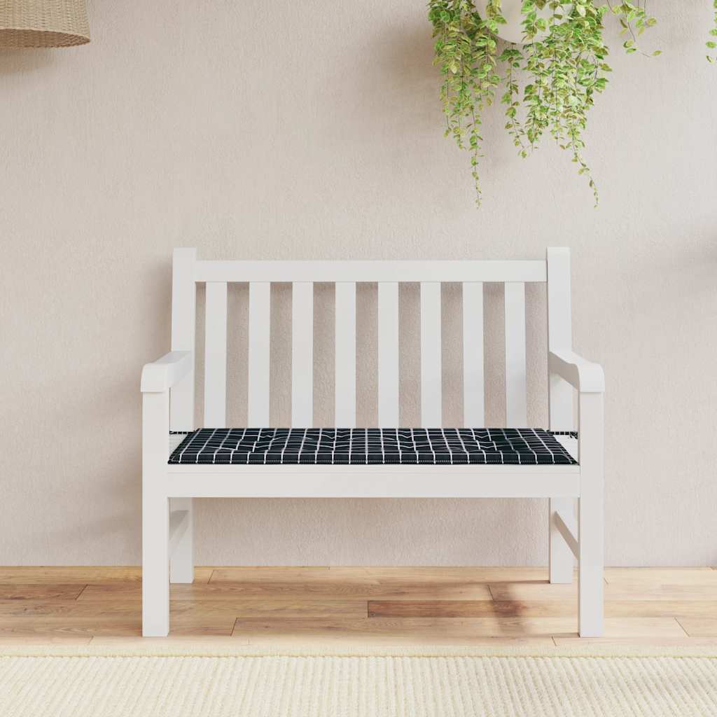 fekete kockás oxford-szövet kerti padpárna 120x50x3 cm