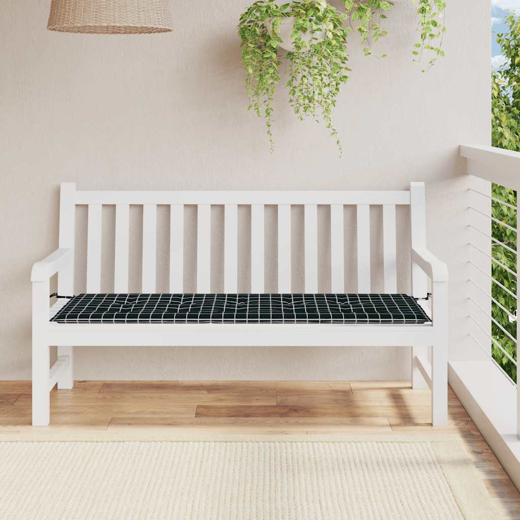 fekete kockás oxford-szövet kerti padpárna 150x50x3 cm