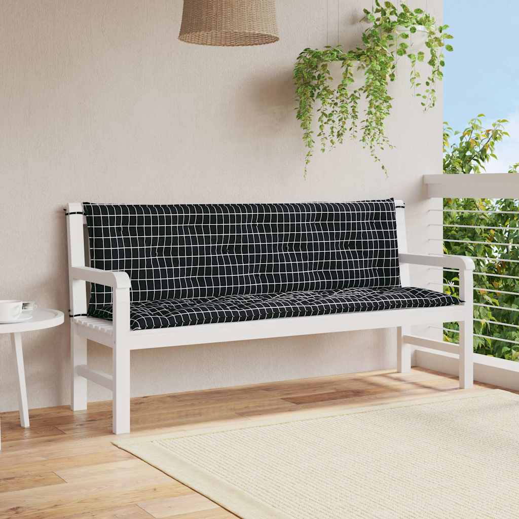 2 db fekete kockás szövet kerti padpárna 150 x 50 x 7 cm