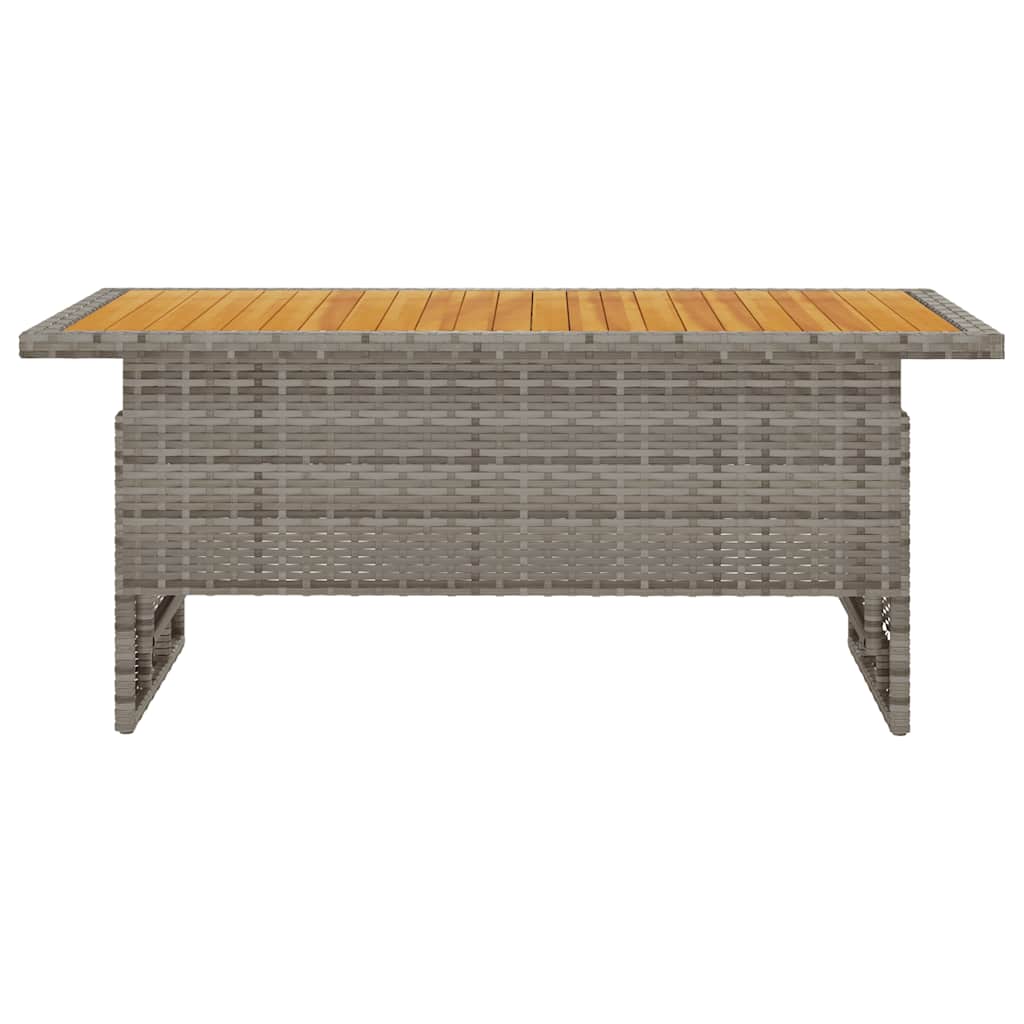 szürke tömör akácfa és polirattan kerti asztal 100x50x43/63 cm