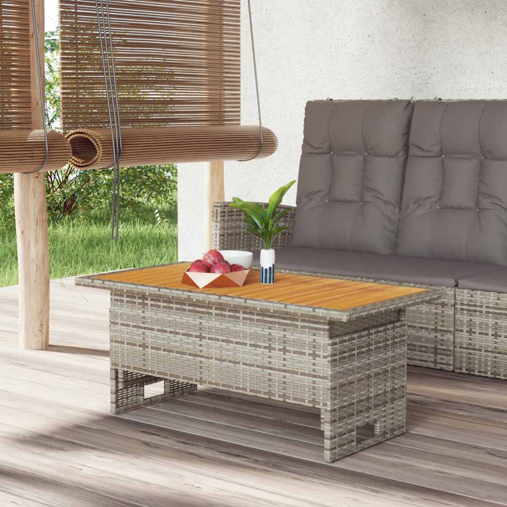 szürke tömör akácfa és polirattan kerti asztal 100x50x43/63 cm