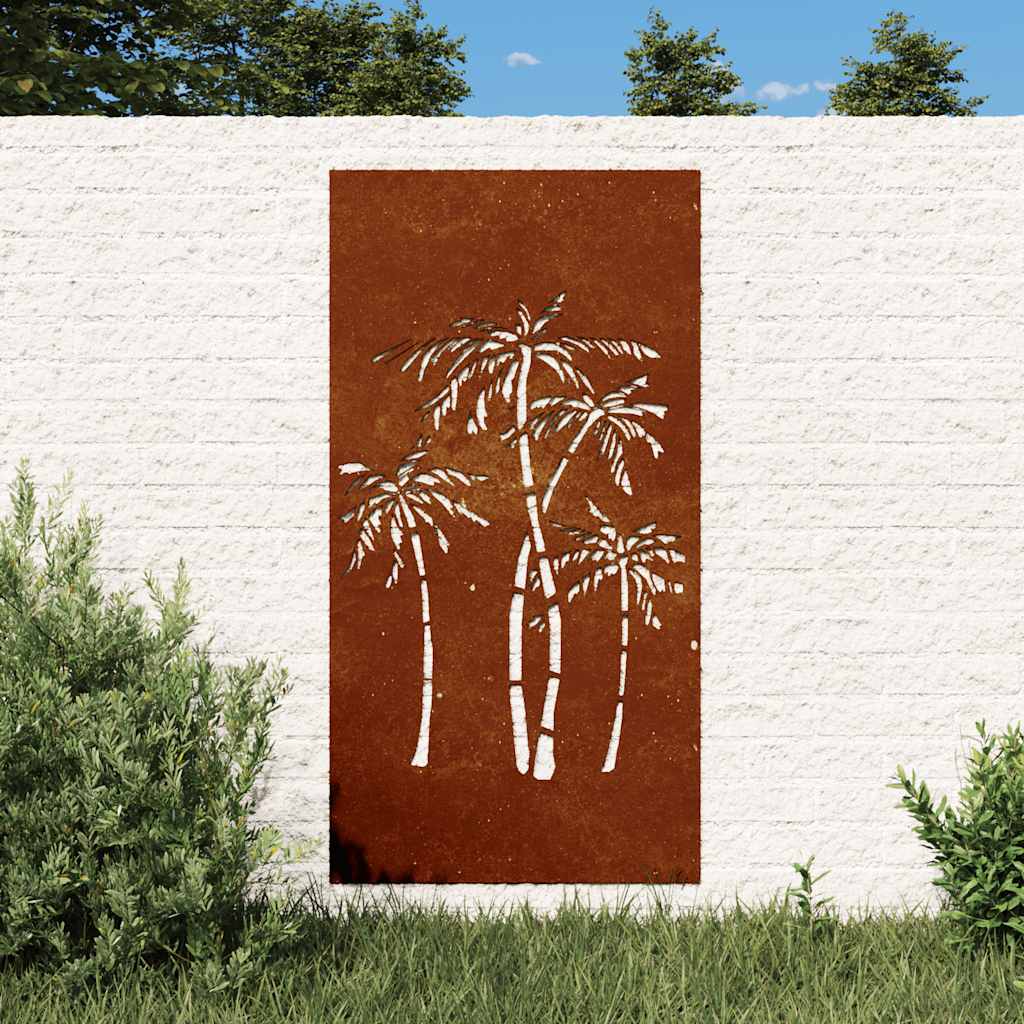 pálmafa mintás corten acél kerti faldísz 105 x 55 cm