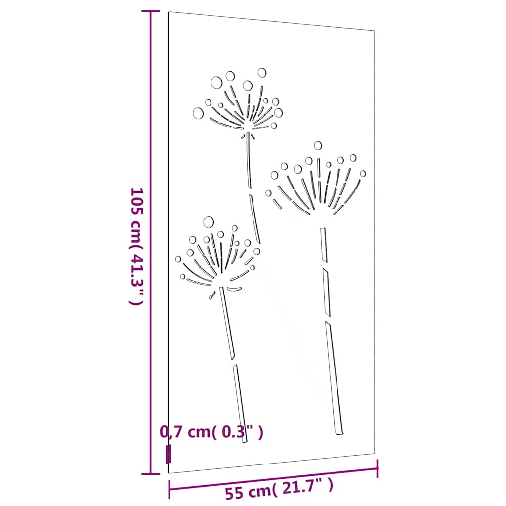 virágmintás corten acél kerti faldísz 105 x 55 cm
