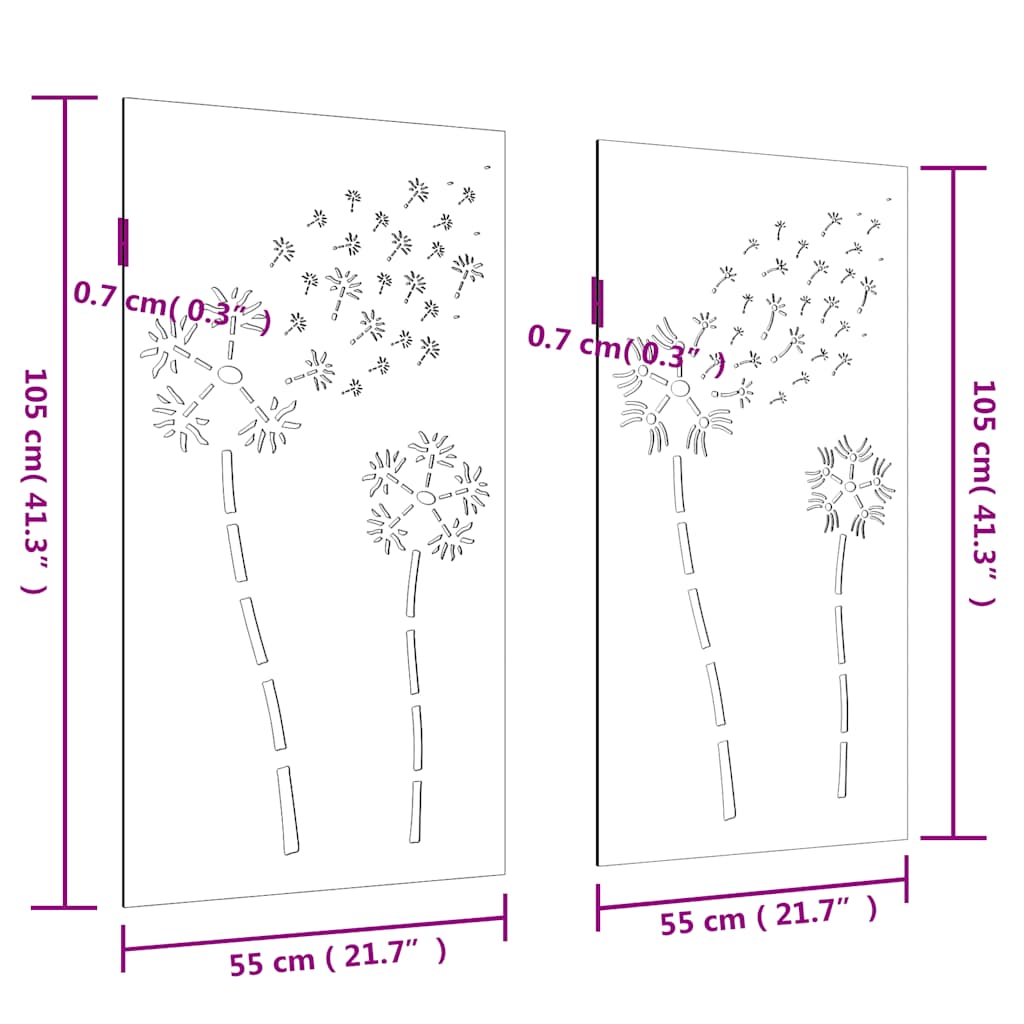 2 db virágmintás corten acél kerti faldísz 105 x 55 cm
