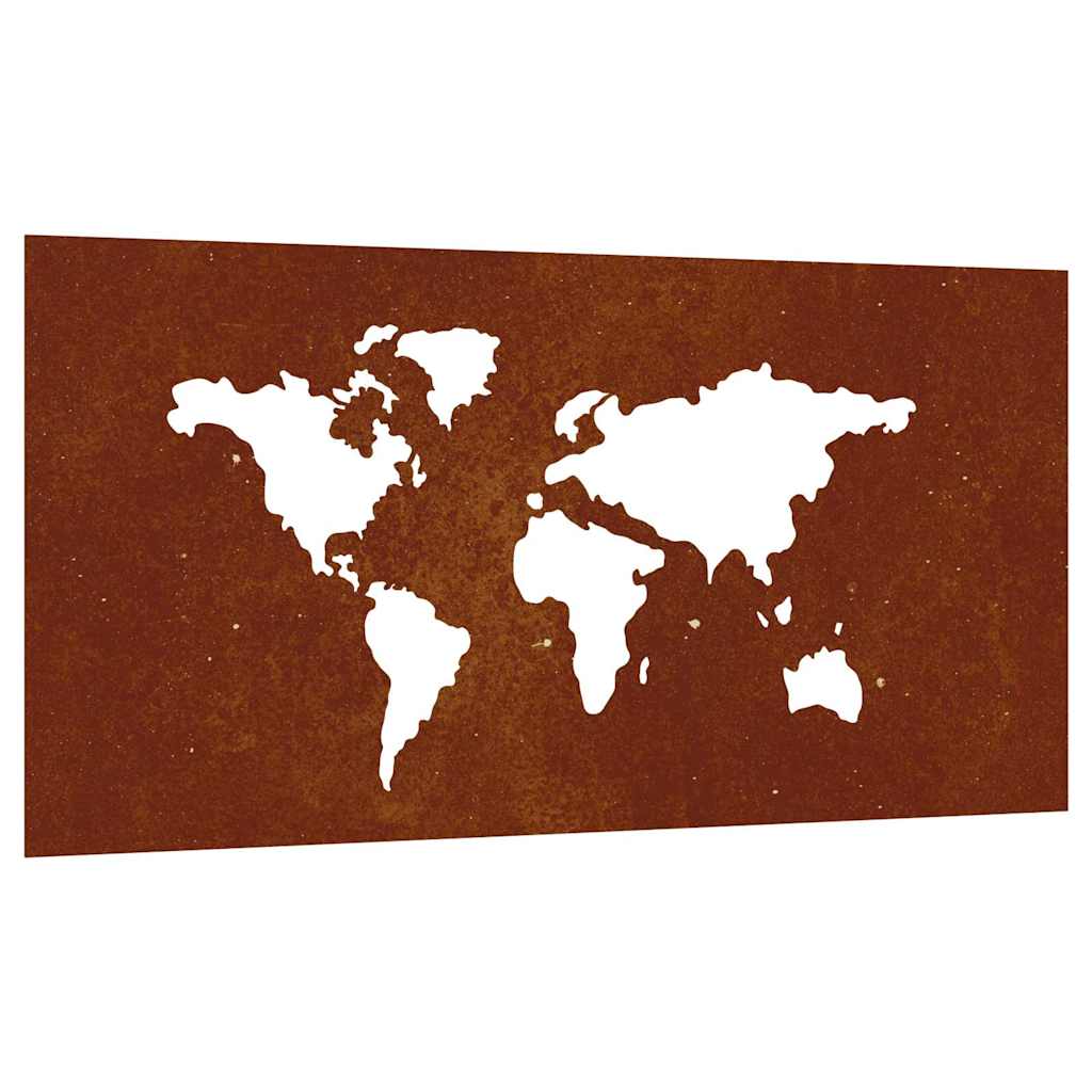 világtérkép mintás corten acél kerti faldísz 105 x 55 cm