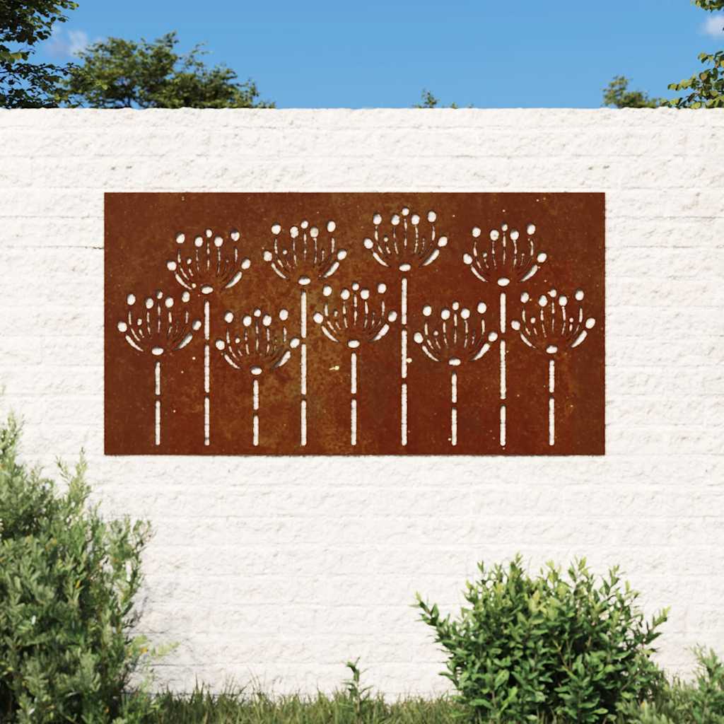 virágmintás corten acél kerti faldísz 105 x 55 cm