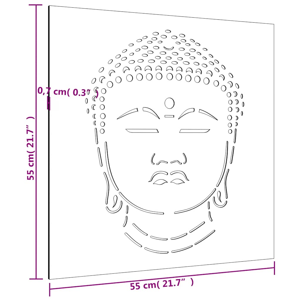 Buddha fej mintás corten acél kerti faldísz 55 x 55 cm
