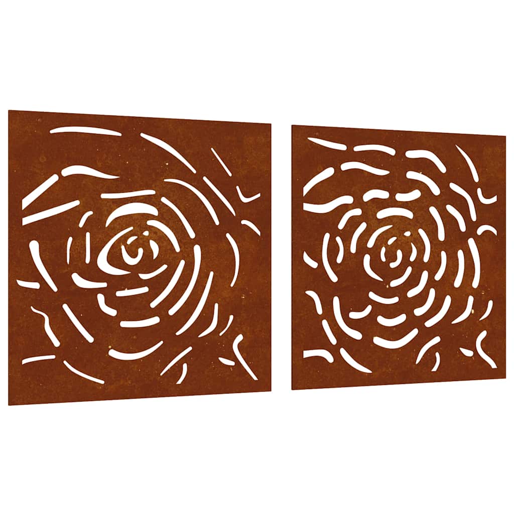 2 db rózsamintás corten acél kerti faldísz 55 x 55 cm