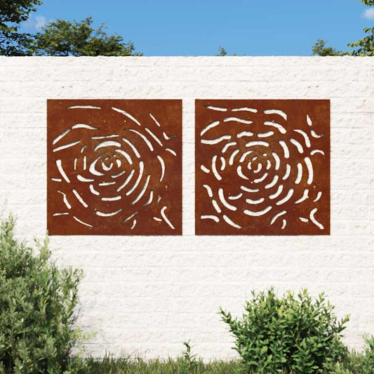 2 db rózsamintás corten acél kerti faldísz 55 x 55 cm