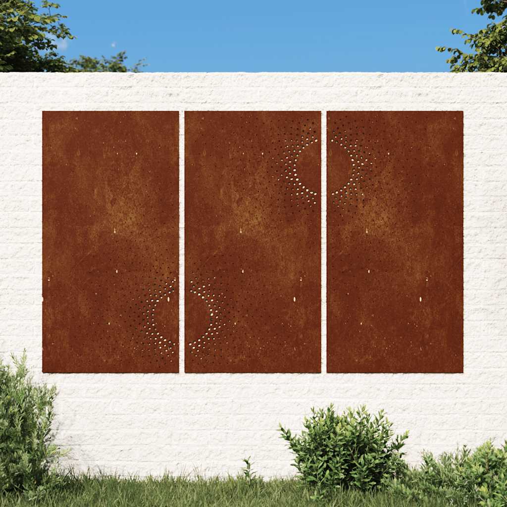 3 db napmintás corten acél kerti faldísz 105 x 55 cm