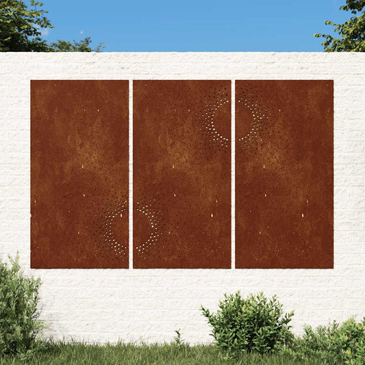 3 db napmintás corten acél kerti faldísz 105 x 55 cm