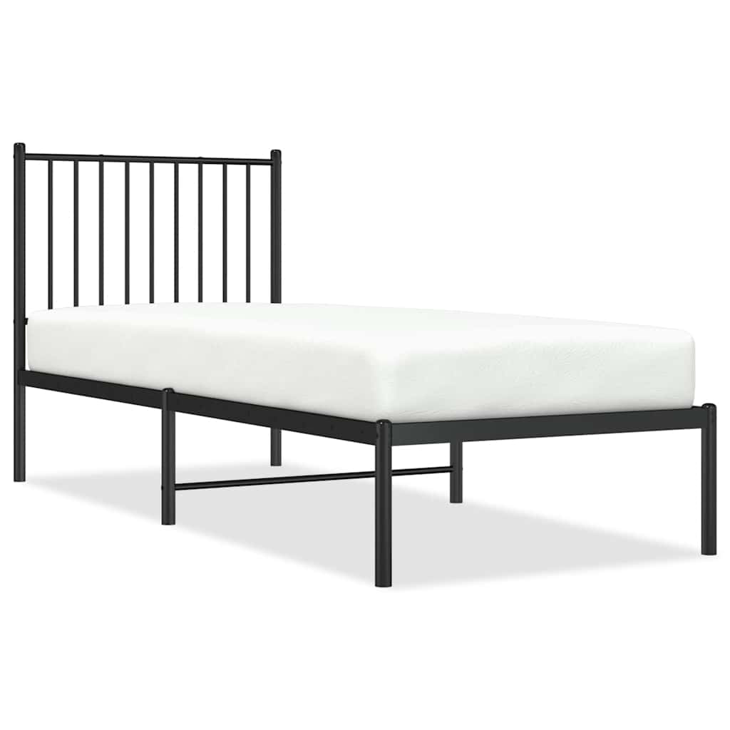 fekete fém ágykeret fejtámlával 75 x 190 cm