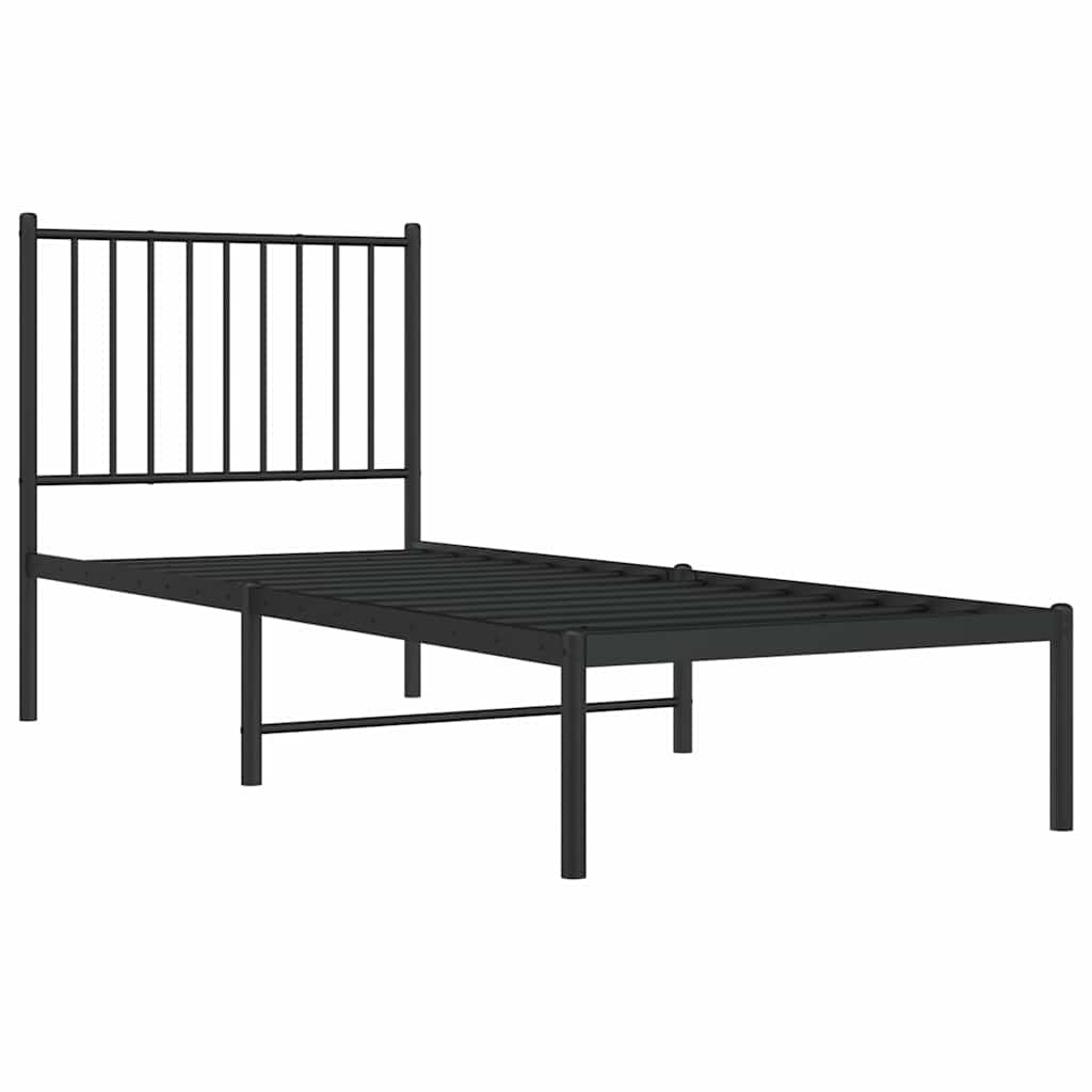 fekete fém ágykeret fejtámlával 75 x 190 cm