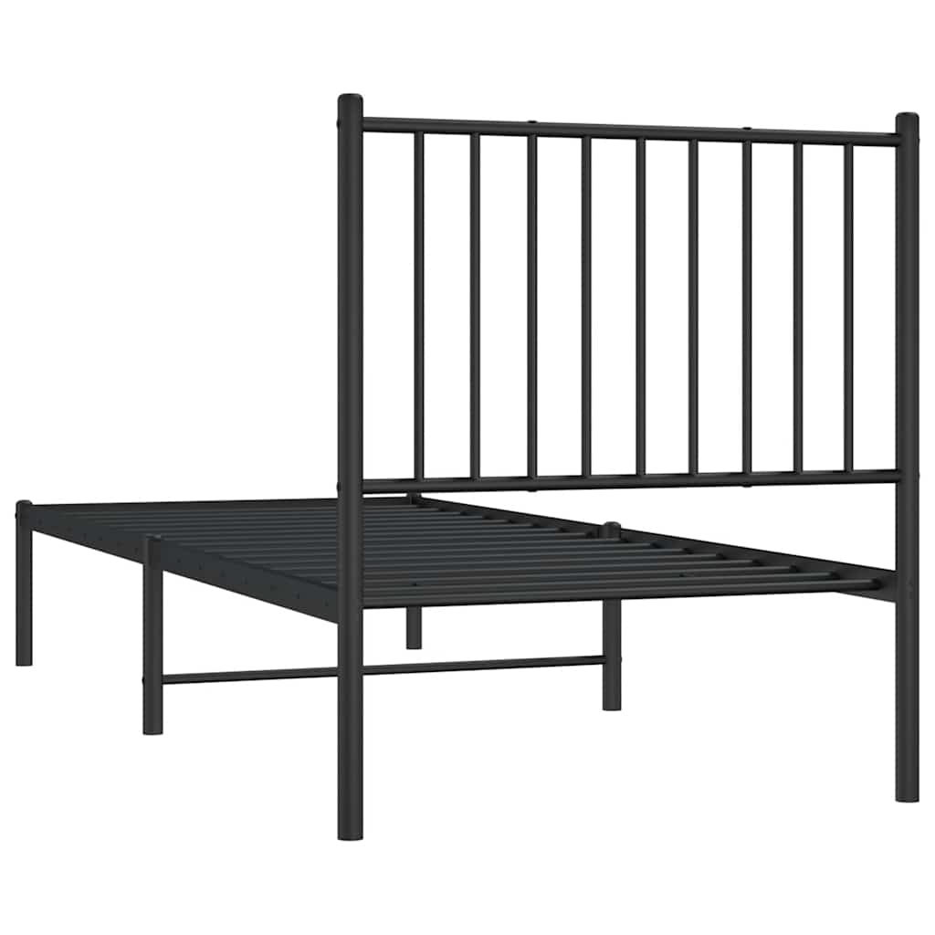 fekete fém ágykeret fejtámlával 75 x 190 cm