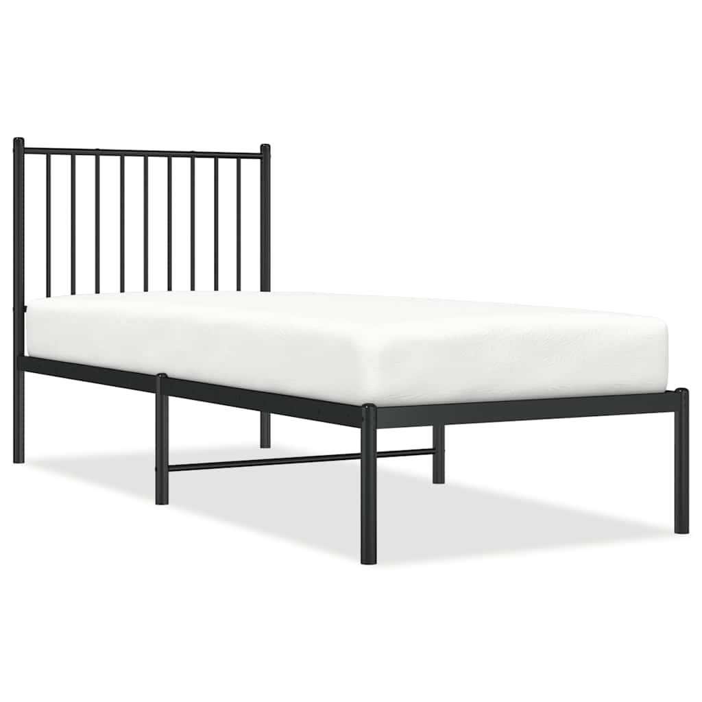 fekete fém ágykeret fejtámlával 80 x 200 cm