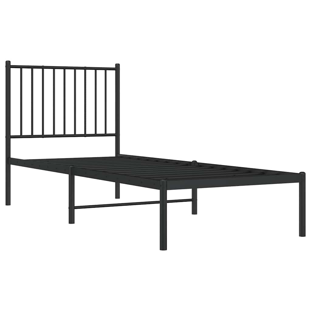 fekete fém ágykeret fejtámlával 80 x 200 cm