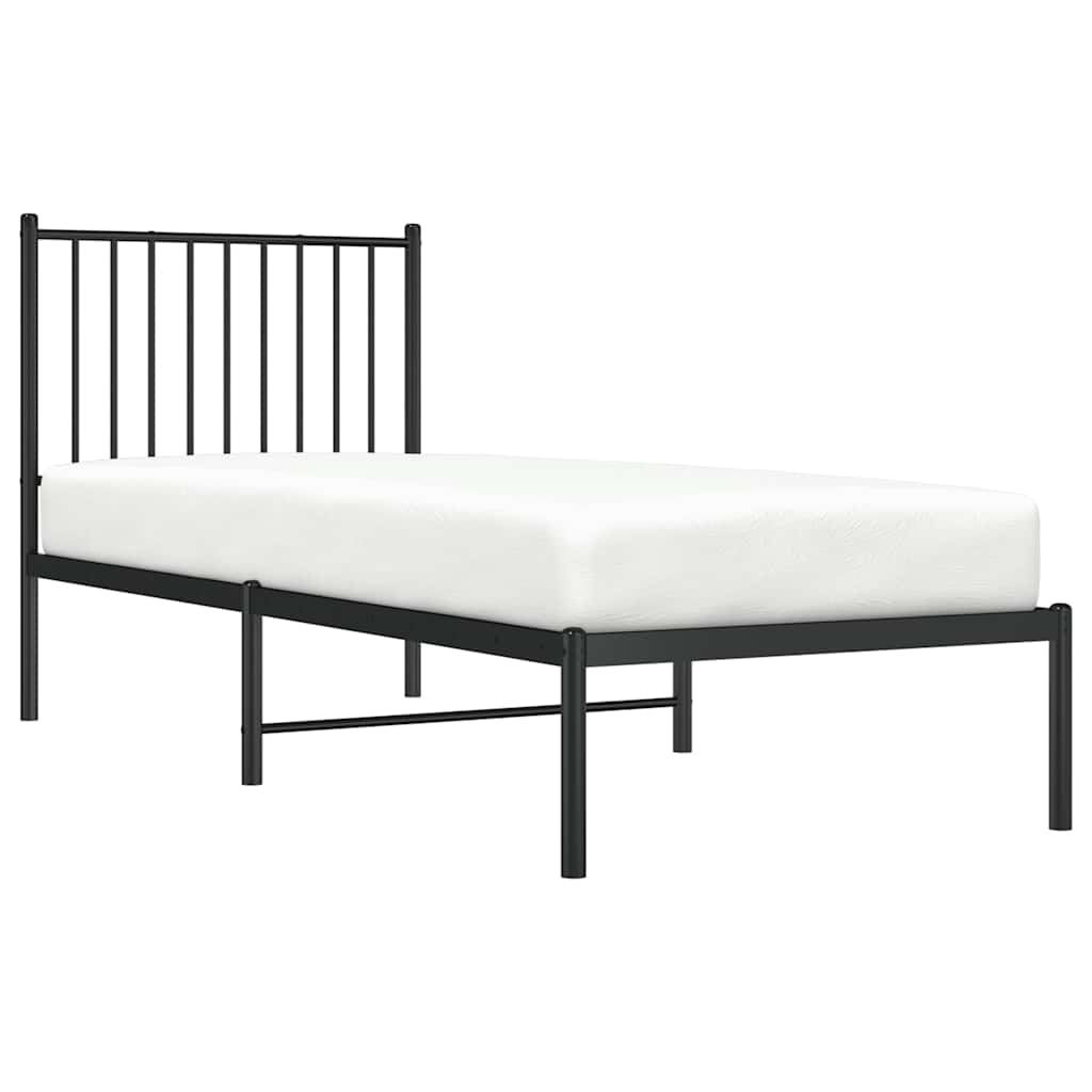 fekete fém ágykeret fejtámlával 80 x 200 cm