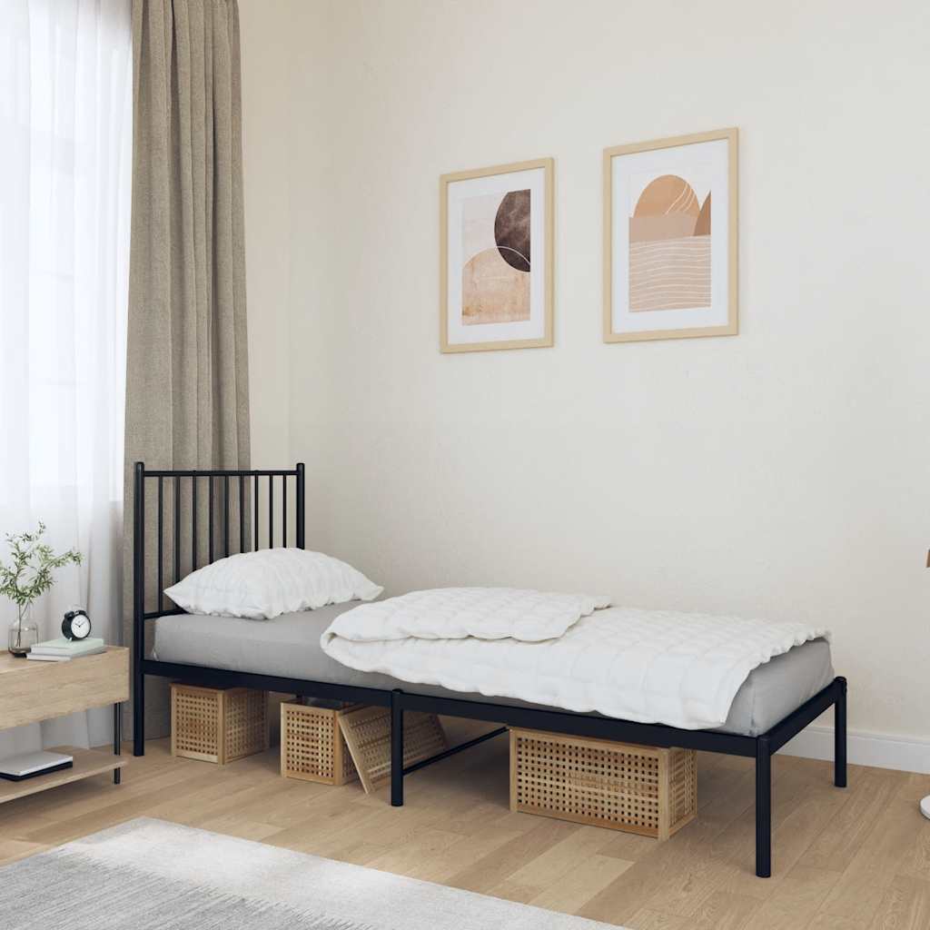 fekete fém ágykeret fejtámlával 80 x 200 cm