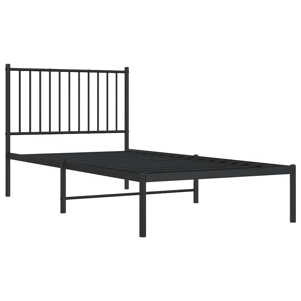 fekete fém ágykeret fejtámlával 90 x 190 cm