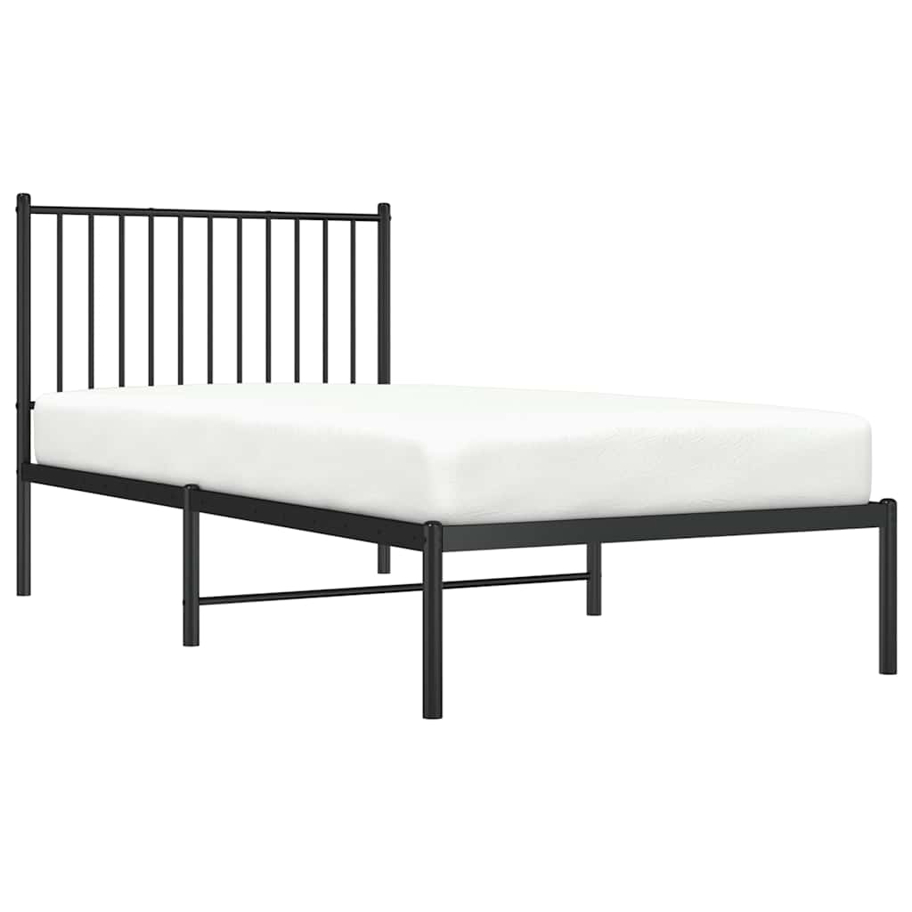 fekete fém ágykeret fejtámlával 90 x 190 cm