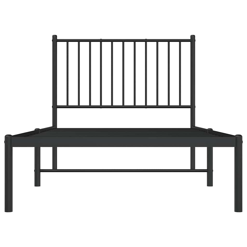 fekete fém ágykeret fejtámlával 90 x 190 cm