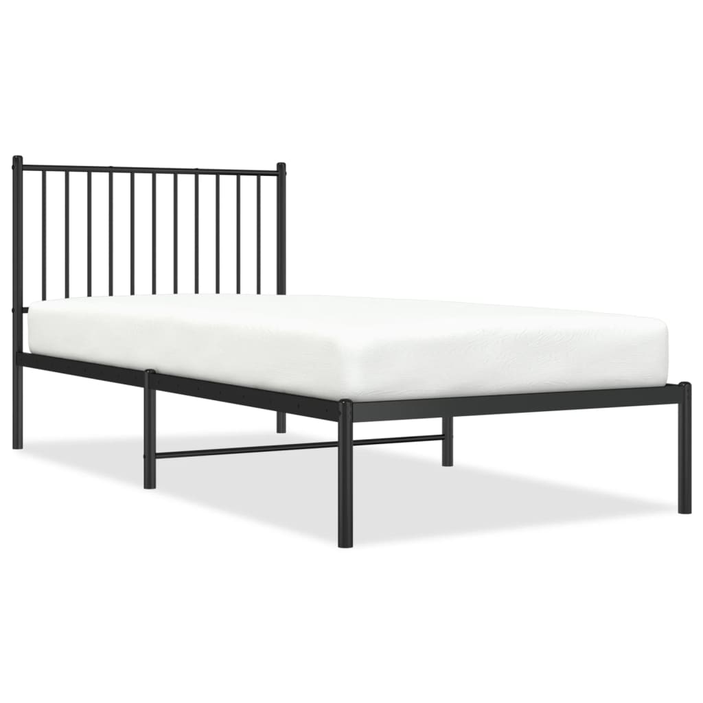 fekete fém ágykeret fejtámlával 90 x 200 cm