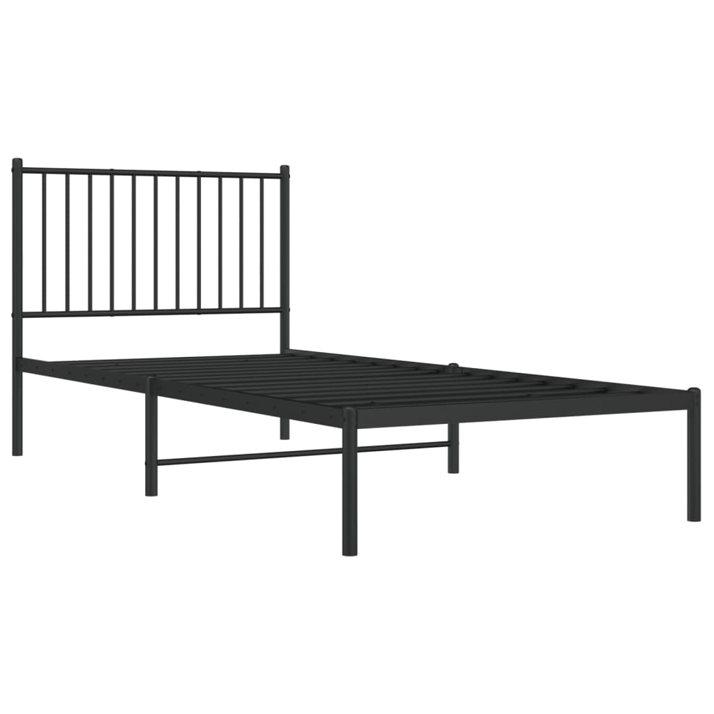 fekete fém ágykeret fejtámlával 90 x 200 cm