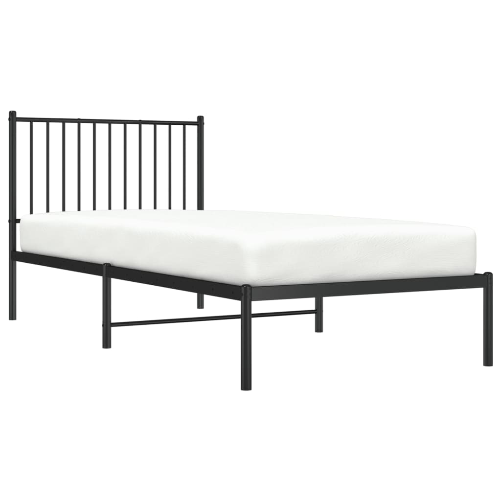 fekete fém ágykeret fejtámlával 90 x 200 cm