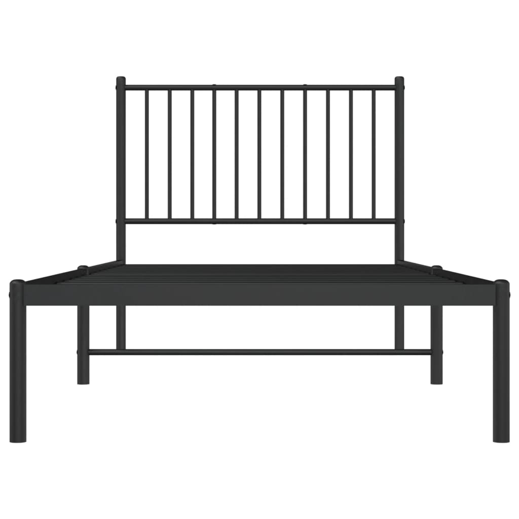 fekete fém ágykeret fejtámlával 90 x 200 cm
