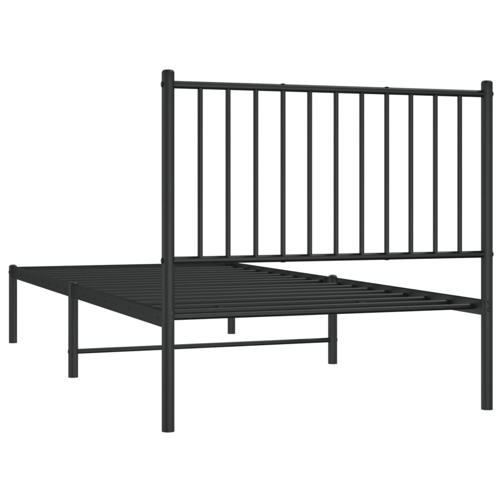fekete fém ágykeret fejtámlával 90 x 200 cm