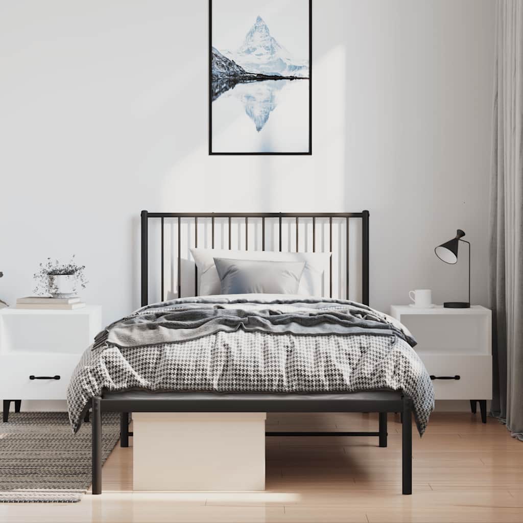 fekete fém ágykeret fejtámlával 100 x 200 cm