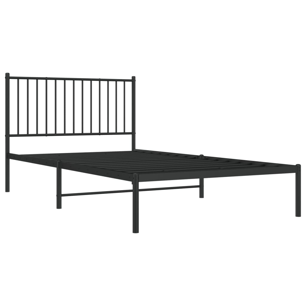 fekete fém ágykeret fejtámlával 107 x 203 cm