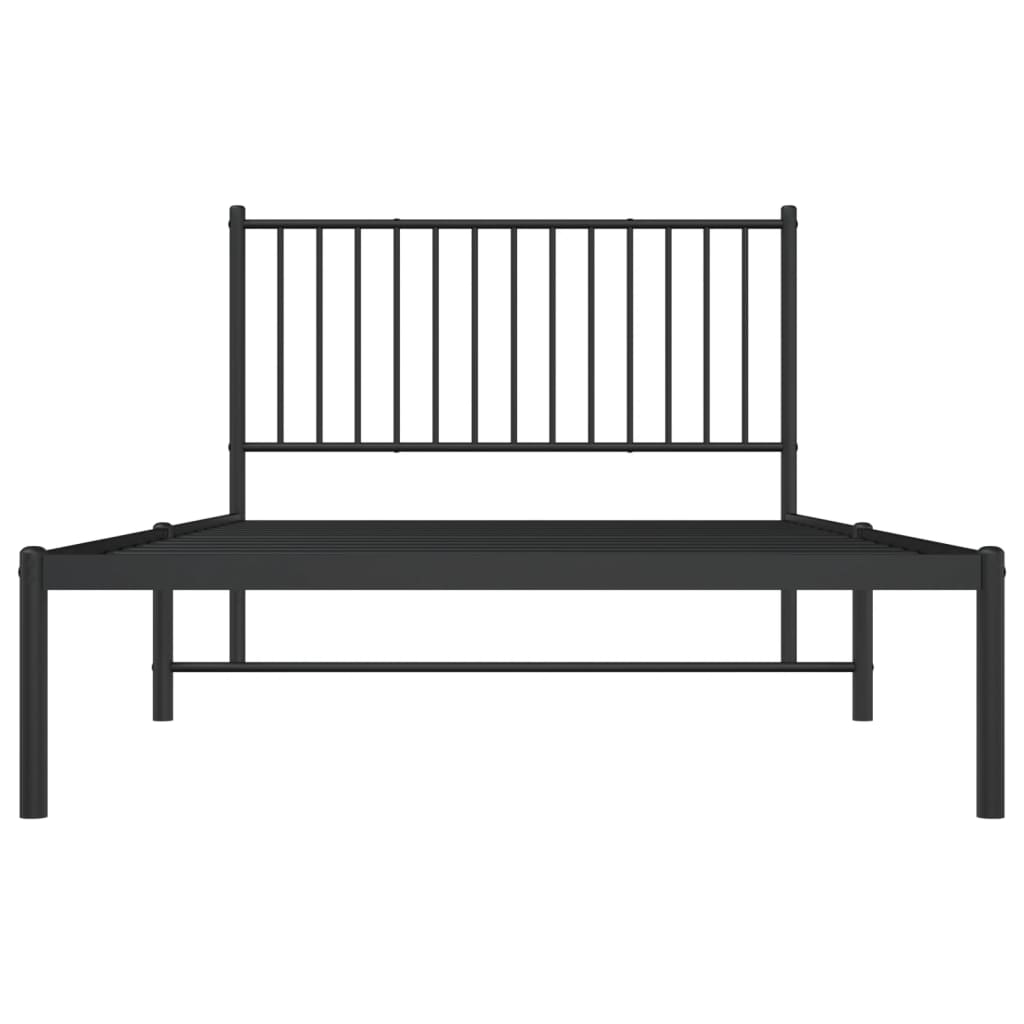 fekete fém ágykeret fejtámlával 107 x 203 cm