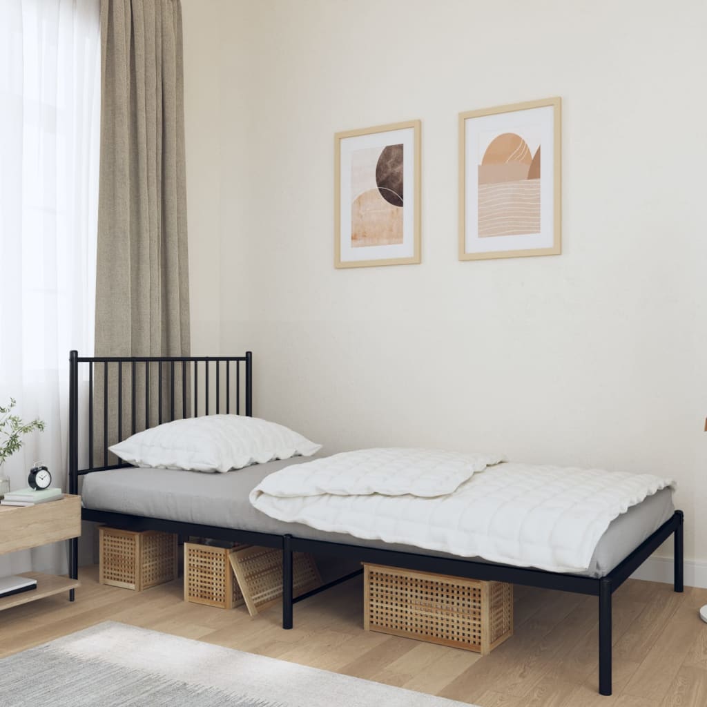 fekete fém ágykeret fejtámlával 107 x 203 cm