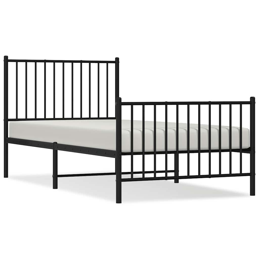 fekete fém ágykeret fej- és lábtámlával 90 x 190 cm