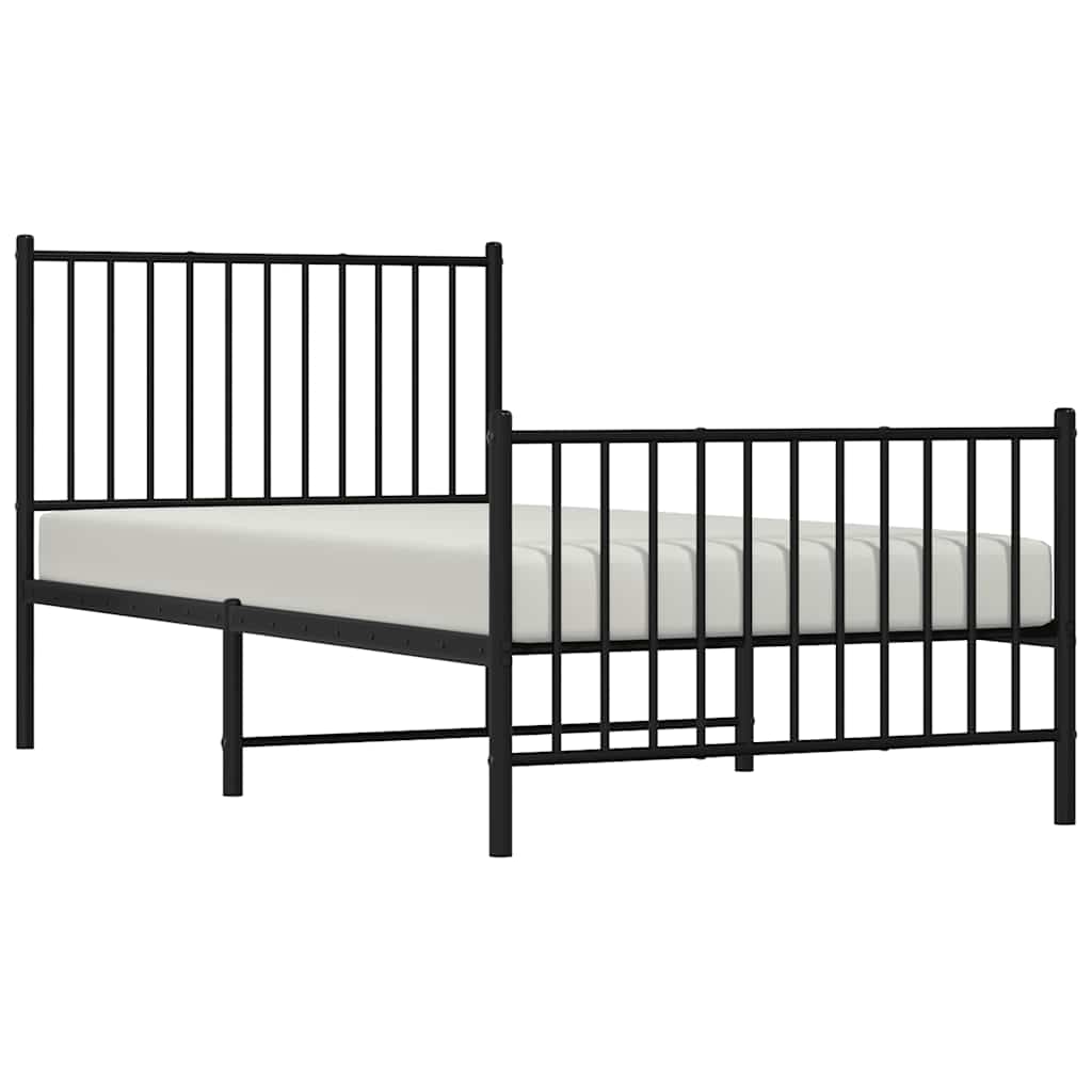 fekete fém ágykeret fej- és lábtámlával 90 x 190 cm