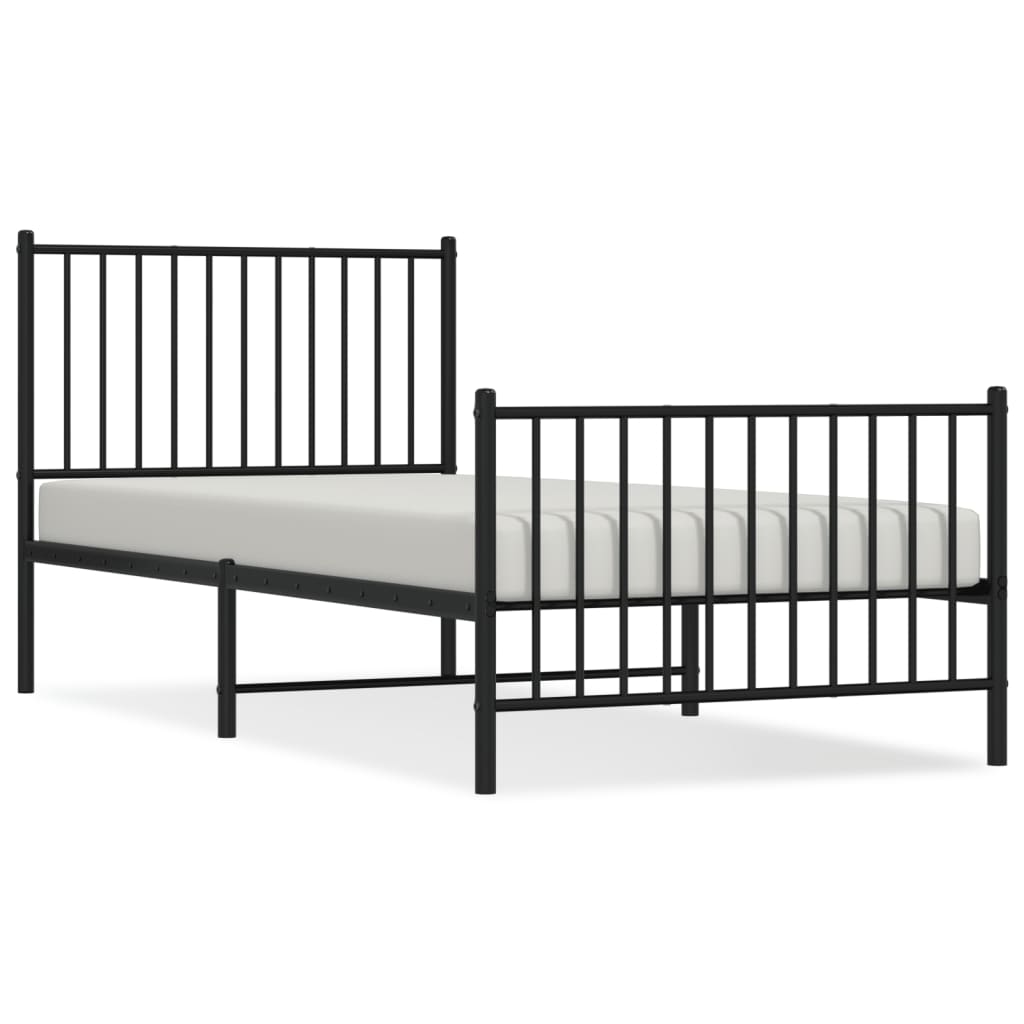 fekete fém ágykeret fej- és lábtámlával 90 x 200 cm