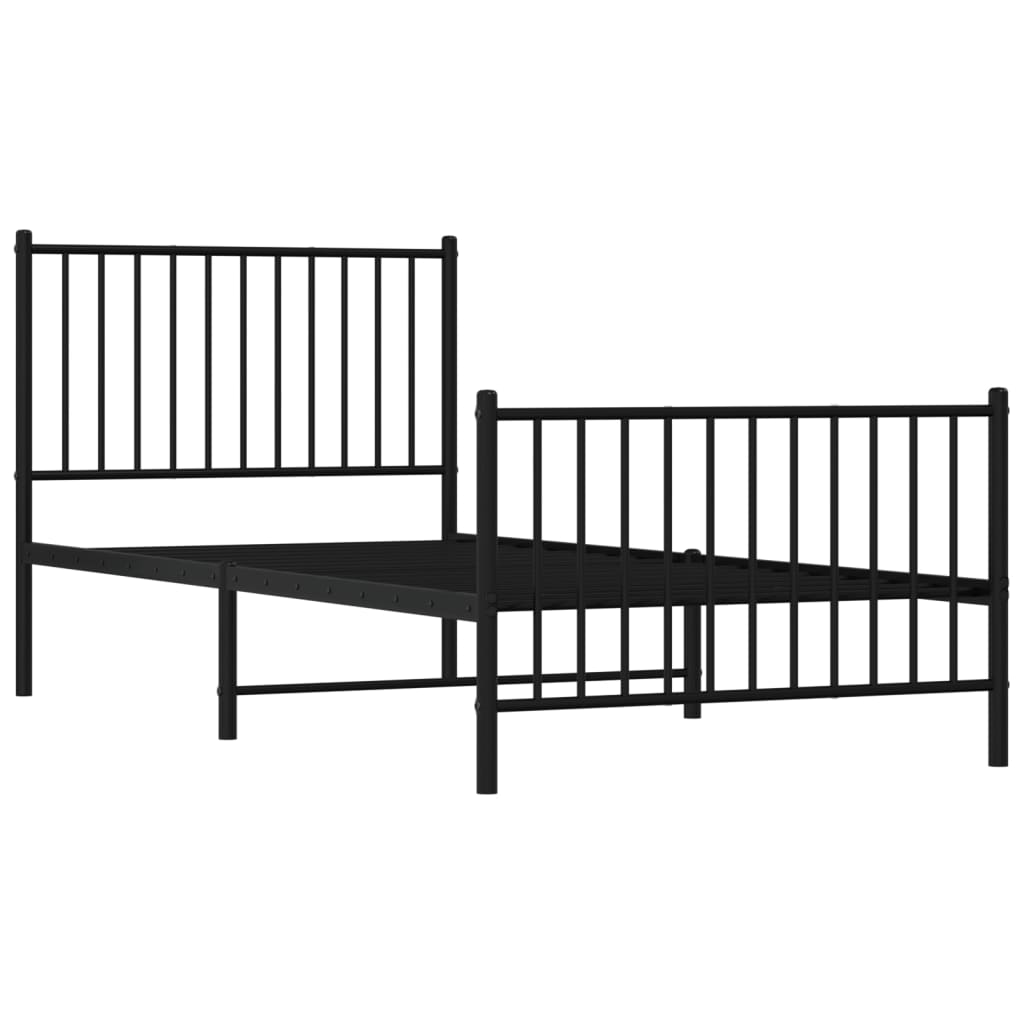 fekete fém ágykeret fej- és lábtámlával 90 x 200 cm