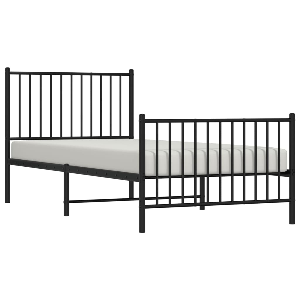fekete fém ágykeret fej- és lábtámlával 90 x 200 cm