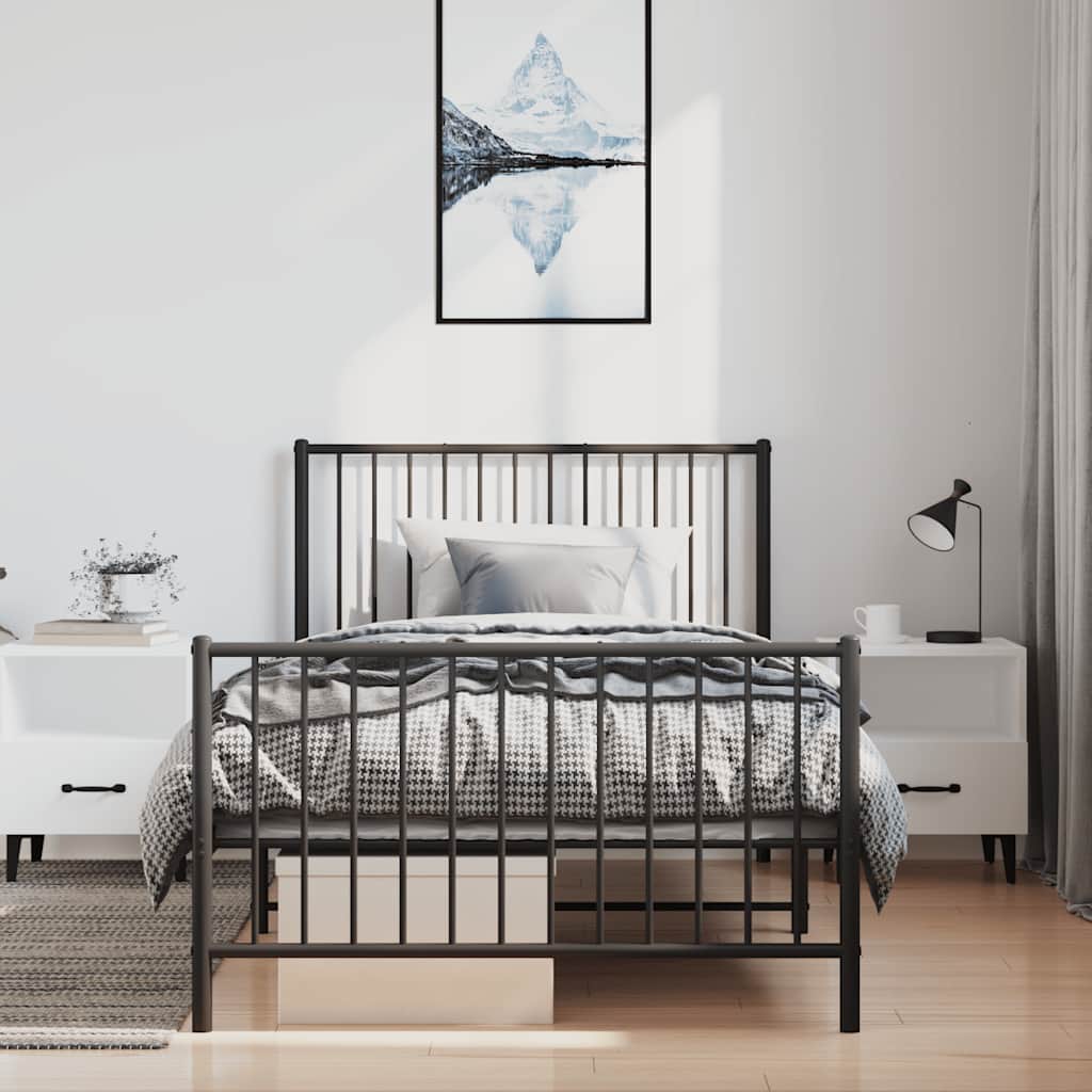 fekete fém ágykeret fej- és lábtámlával 100 x 190 cm