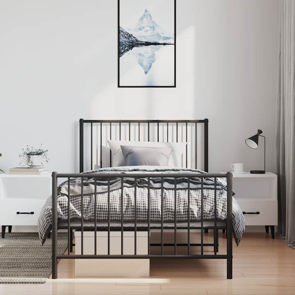 fekete fém ágykeret fej- és lábtámlával 100 x 200 cm