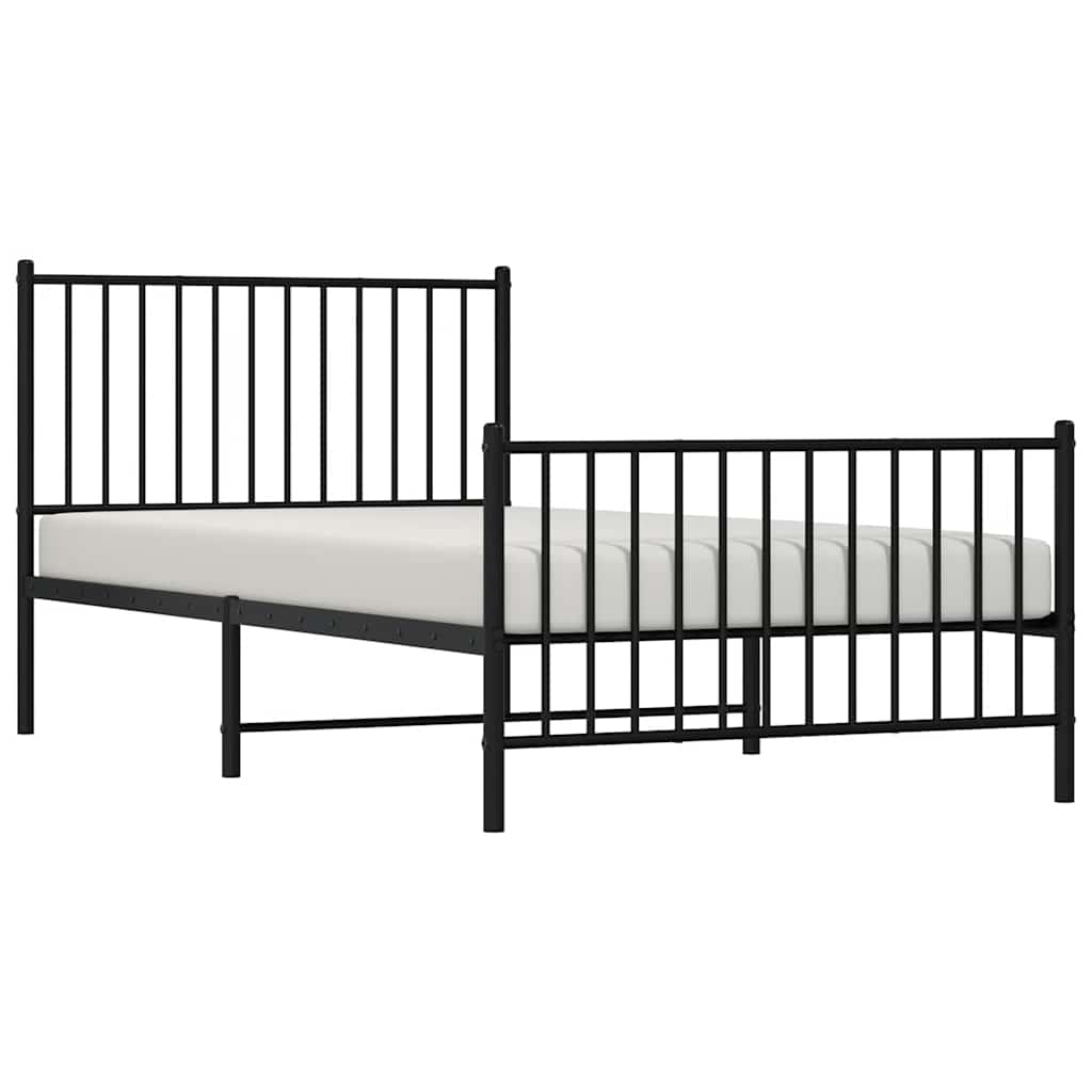 fekete fém ágykeret fej- és lábtámlával 100 x 200 cm