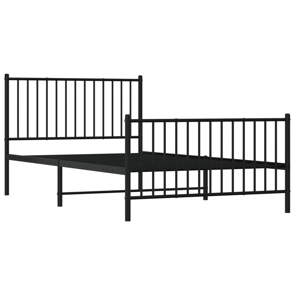 fekete fém ágykeret fej- és lábtámlával 107 x 203 cm