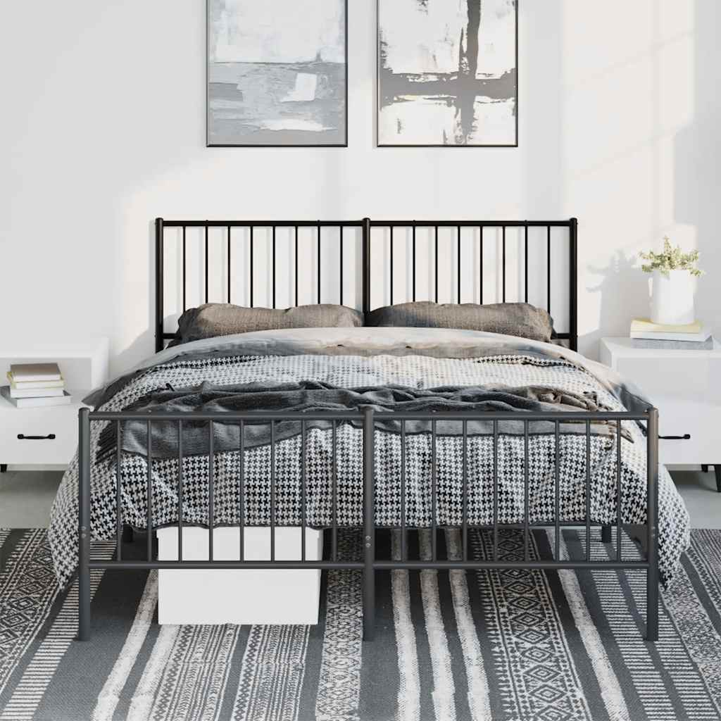 fekete fém ágykeret fej- és lábtámlával 135 x 190 cm