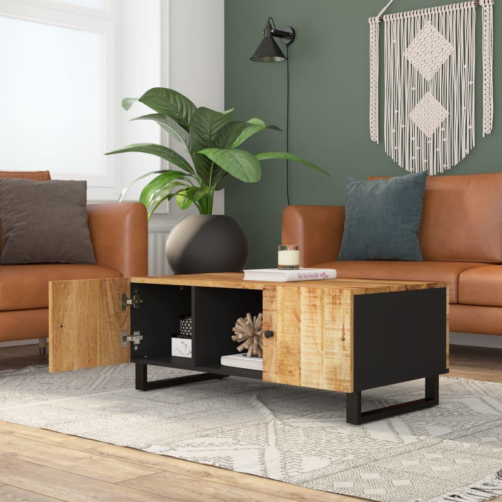 tömör mangófa és szerelt fa dohányzóasztal 100 x 54 x 40 cm