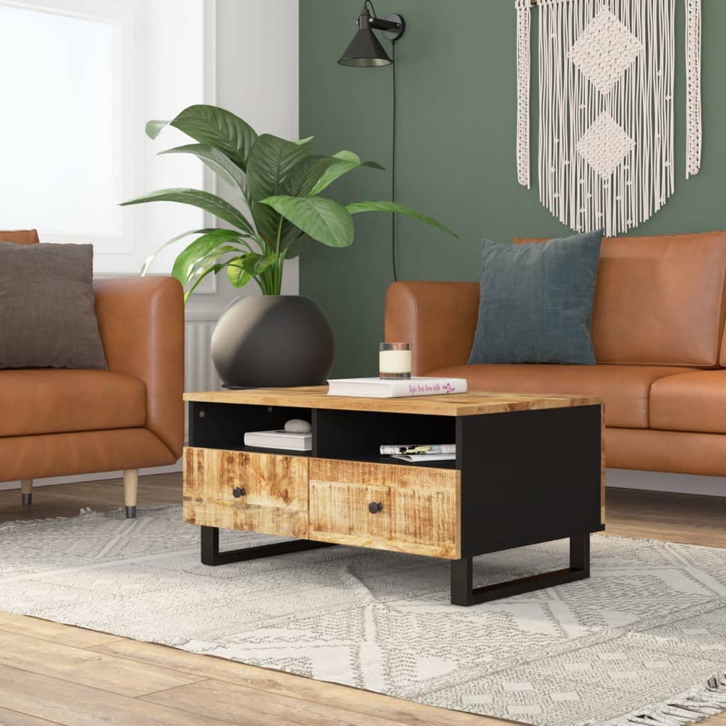 tömör mangófa és szerelt fa dohányzóasztal 80 x 54 x 40 cm
