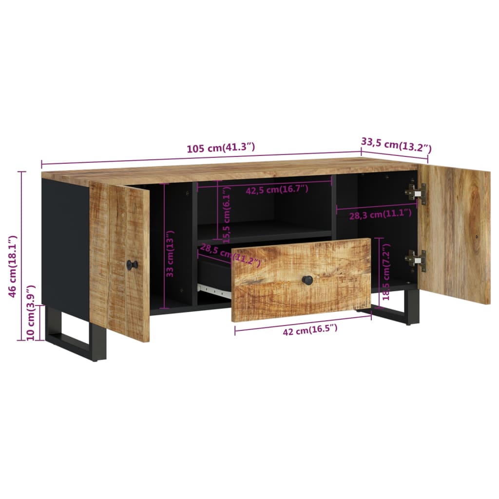 tömör mangófa és szerelt fa TV-szekrény 105 x 33,5 x 46 cm